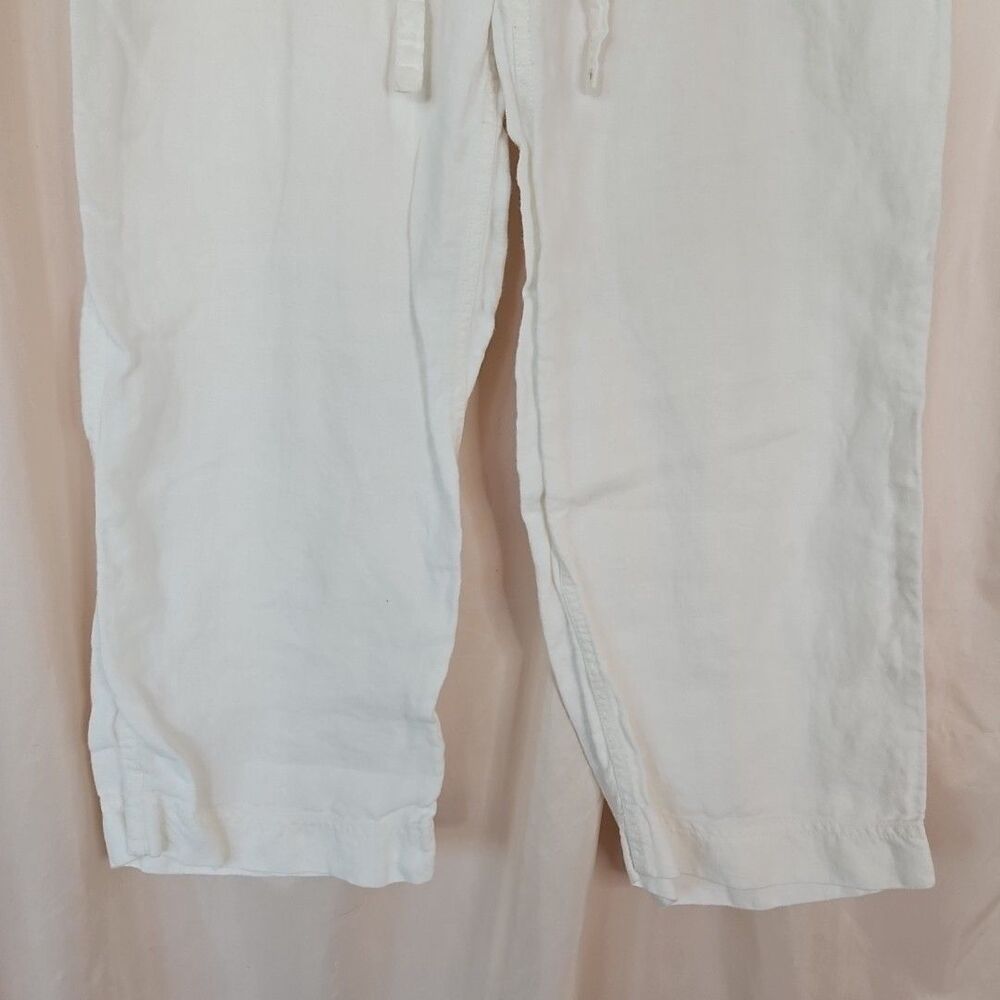 GAP White Linen Cropped Pants Women's Medium Drawstring Pockets Coastal Beach - Picture 3 of 8
